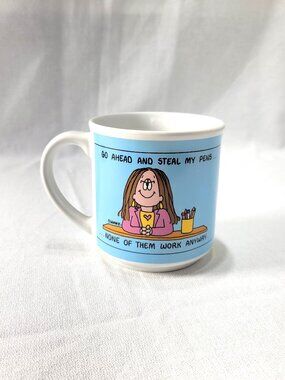 Vintage Cathy Comic Mug Go Ahead Steal My Pens None Work Anyway Office Decor